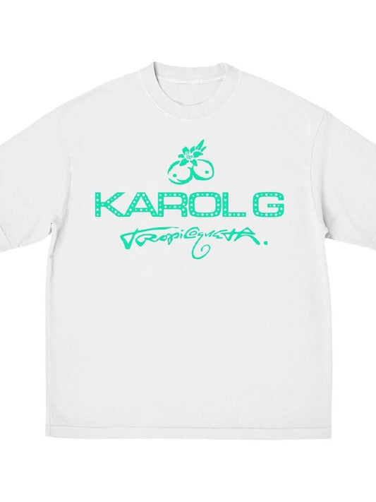 Karol G Unisex Adult Karol G Official Tropicoqueta Merch Coconut T-shirt Tragic Kingdom 220gsm Cotton Round Neck Short Sleeve Casual Henley Shirt Men T-shirt