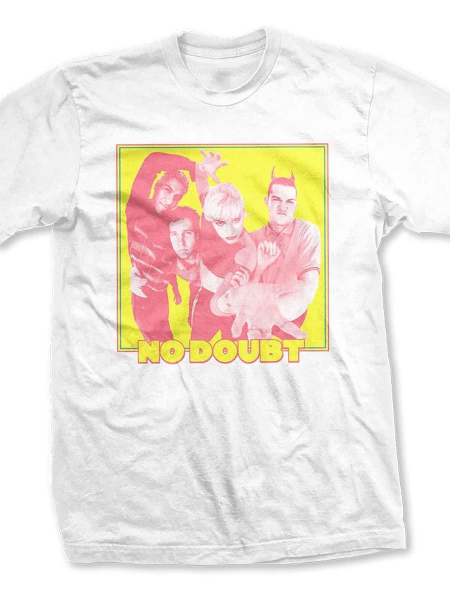 No Doubt T Shirt Yellow Photo Band Logo Official Mens White Tragic Kingdom 220gsm Cotton Round Neck Short Sleeve Casual Henley Shirt Men T-shirt