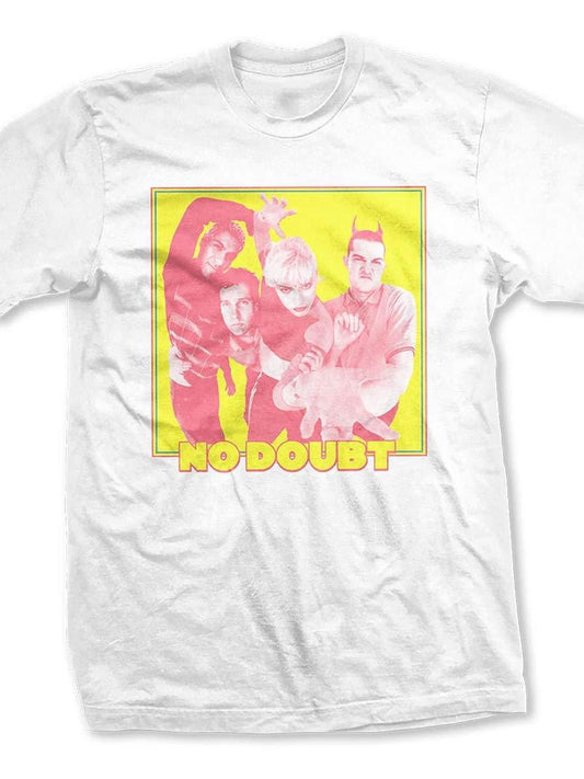 No Doubt T Shirt Yellow Photo Band Logo Official Mens White Tragic Kingdom 220gsm Cotton Round Neck Short Sleeve Casual Henley Shirt Men T-shirt