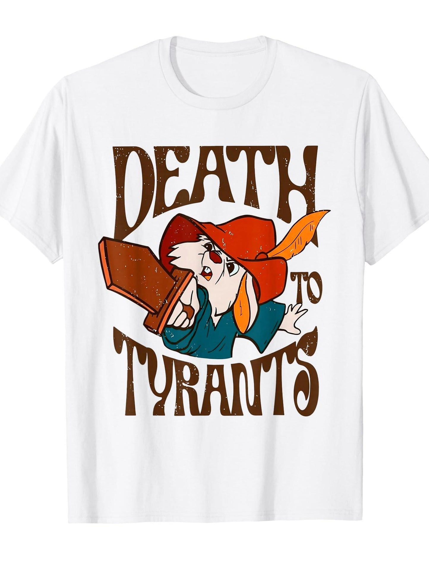 Death To Tyrants Retro Rabbit Meme T-shirt Tragic Kingdom 220gsm Cotton Round Neck Short Sleeve Casual Henley Shirt Men T-shirt