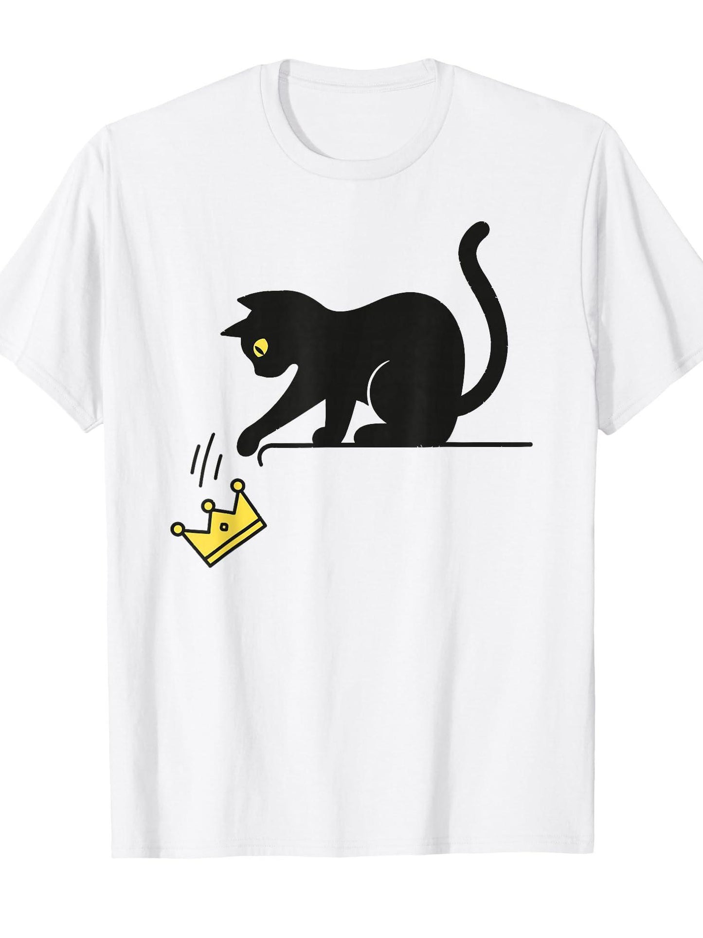 No Kings, Black Cat Kicking Crown T-shirt Tragic Kingdom 220gsm Cotton Round Neck Short Sleeve Casual Henley Shirt Men T-shirt