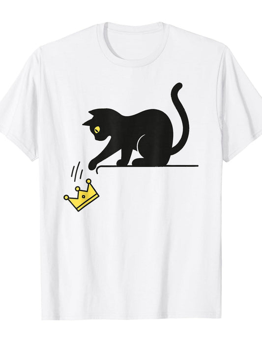 No Kings, Black Cat Kicking Crown T-shirt Tragic Kingdom 220gsm Cotton Round Neck Short Sleeve Casual Henley Shirt Men T-shirt