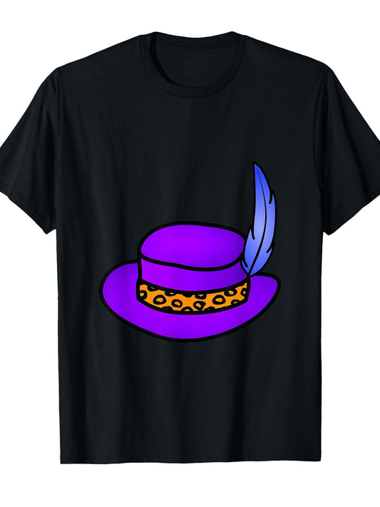Too Hip To Be Tragically Purple Hat With Blue Feather & Cheetah Pattern Band T-shirt Tragic Kingdom 220gsm Cotton Round Neck Short Sleeve Casual Henley Shirt Men T-shirt