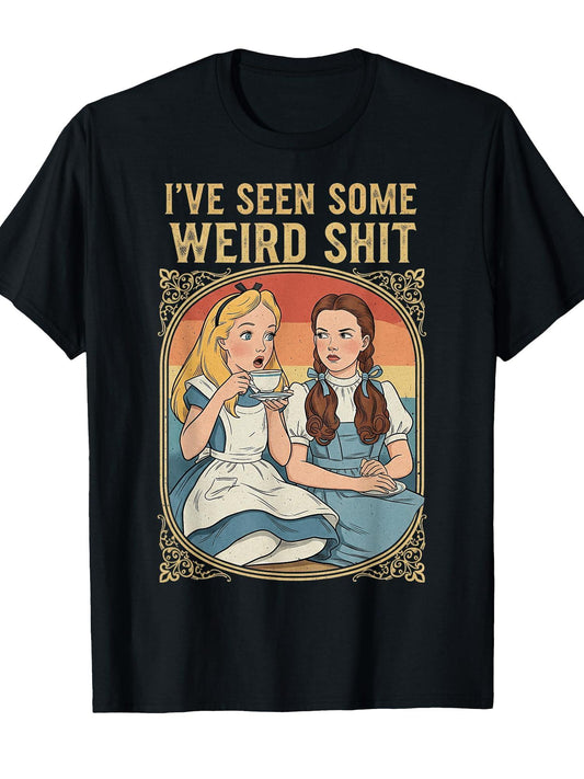I've Seen Some Weird Dark Humor Weird Surreal Vintage T-shirt Tragic Kingdom 220gsm Cotton Round Neck Short Sleeve Casual Henley Shirt Men T-shirt