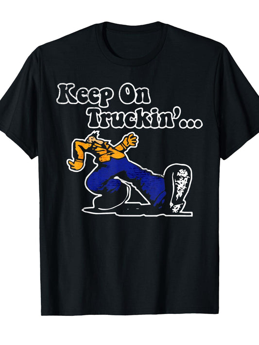 Vintage Motivational Quote Keep On Truckin Retro Funny Meme T-shirt Tragic Kingdom 220gsm Cotton Round Neck Short Sleeve Casual Henley Shirt Men T-shirt