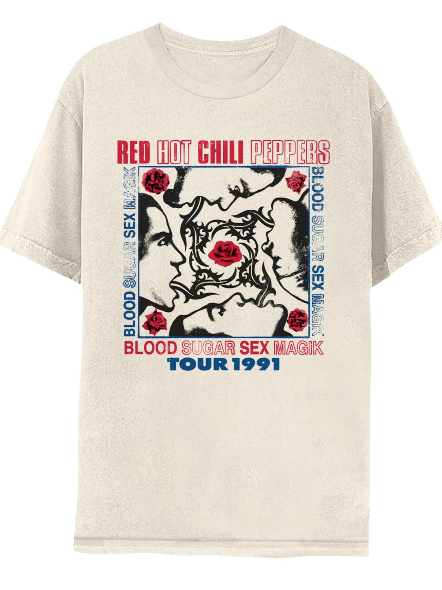 Red Hot Chili Peppers Magic Tour '91 Adult Natural T Shirt 90s Funk Rock Music Vintage Style Graphic Tees Tragic Kingdom 220gsm Cotton Round Neck Short Sleeve Casual Henley Shirt Men T-shirt