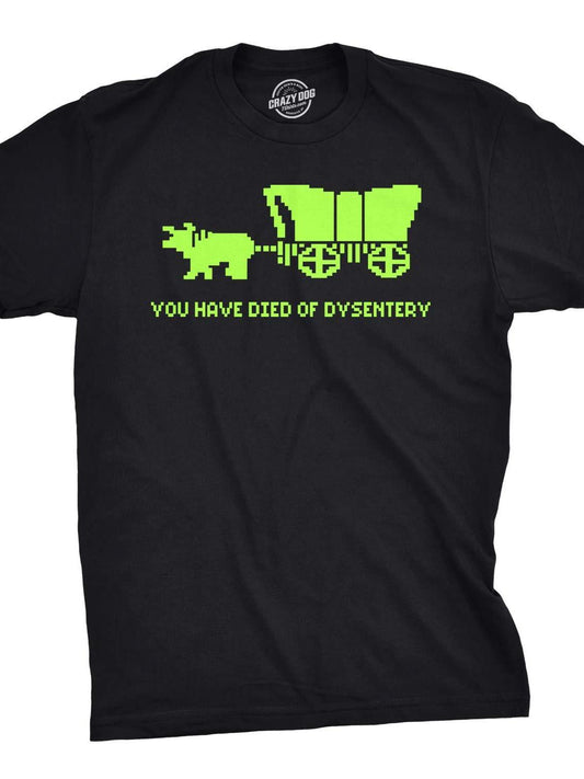 You Have Died Of Dysentery T Shirt Funny Gamer Shirts Video Games Nerdy Cool 80s Tragic Kingdom 220gsm Cotton Round Neck Short Sleeve Casual Henley Shirt Men T-shirt