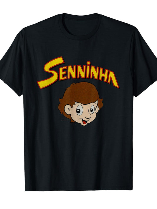 Classic Nostalgia Senninha Unisex-adults Kids Retro Cartoon Character T-shirt, Black, Small, Short Sleeve Tragic Kingdom 220gsm Cotton Round Neck Short Sleeve Casual Henley Shirt Men T-shirt