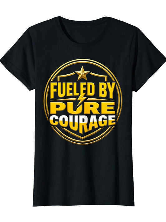 Fueled By Pure Courage Superhero Design T-shirt Tragic Kingdom 220gsm Cotton Round Neck Short Sleeve Casual Henley Shirt Men T-shirt