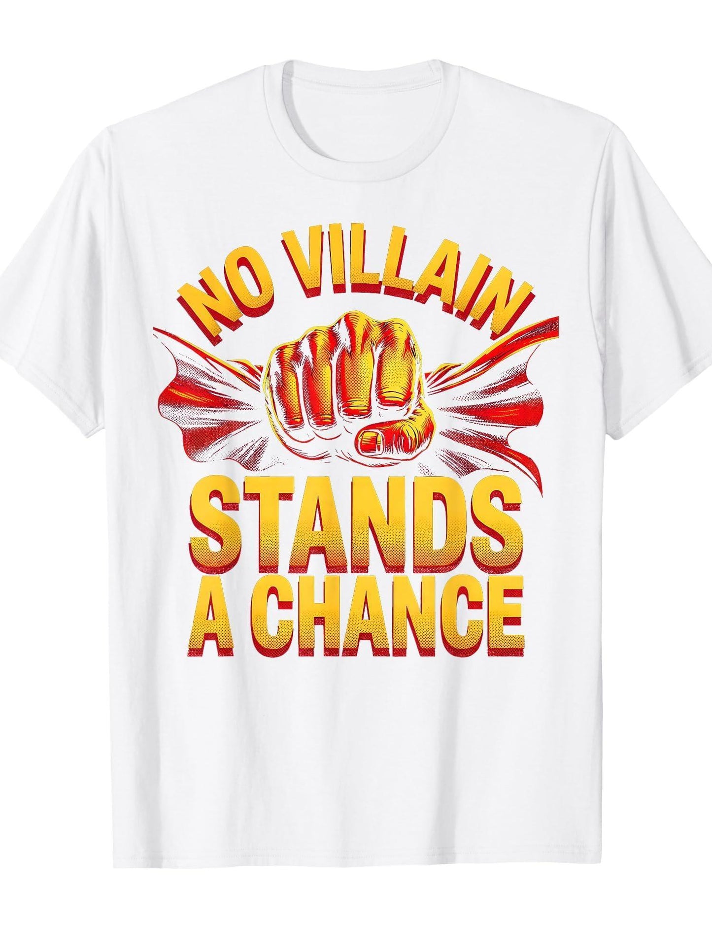 No Villain Stands A Chance Superhero Design T-shirt Tragic Kingdom 220gsm Cotton Round Neck Short Sleeve Casual Henley Shirt Men T-shirt