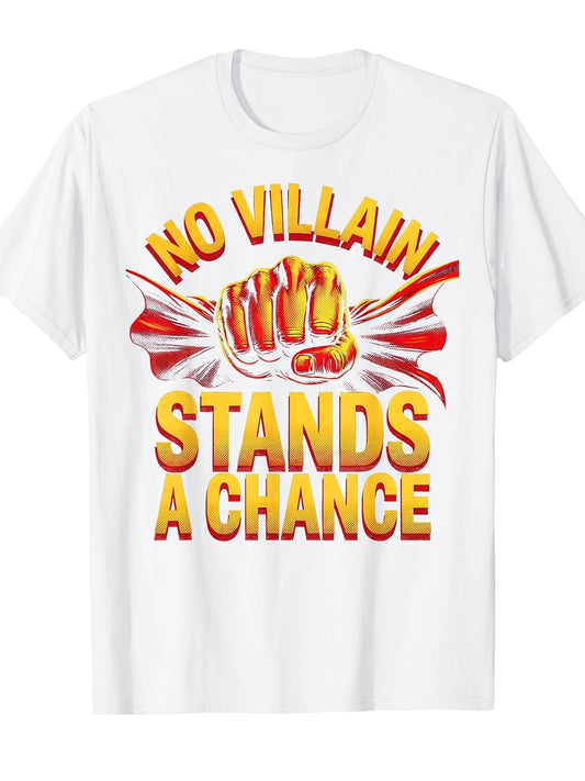 No Villain Stands A Chance Superhero Design T-shirt Tragic Kingdom 220gsm Cotton Round Neck Short Sleeve Casual Henley Shirt Men T-shirt