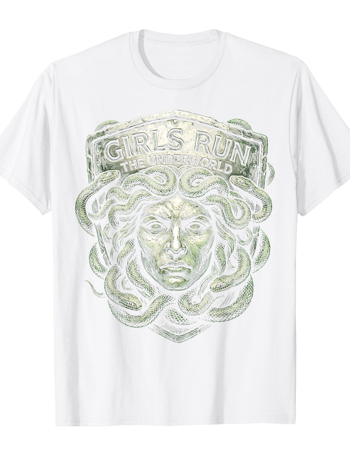 Run The Underworld Medusa Design T-shirt Tragic Kingdom 220gsm Cotton Round Neck Short Sleeve Casual Henley Shirt Men T-shirt