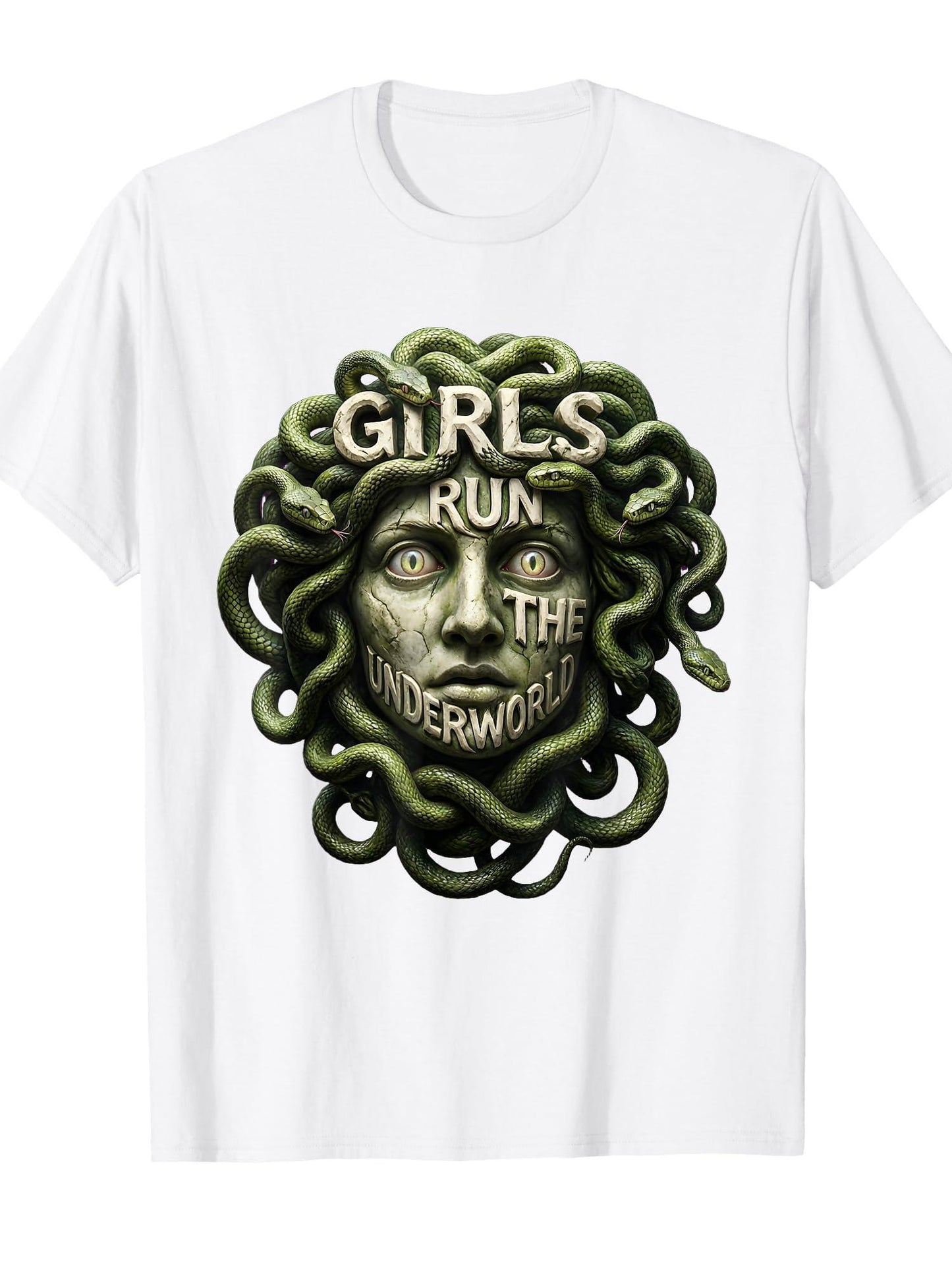 Run The Underworld Medusa Mythology Design T-shirt Tragic Kingdom 220gsm Cotton Round Neck Short Sleeve Casual Henley Shirt Men T-shirt