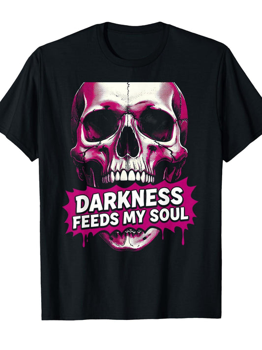 Darkness Feeds My Soul Goth Dark Art Design T-shirt Tragic Kingdom 220gsm Cotton Round Neck Short Sleeve Casual Henley Shirt Men T-shirt
