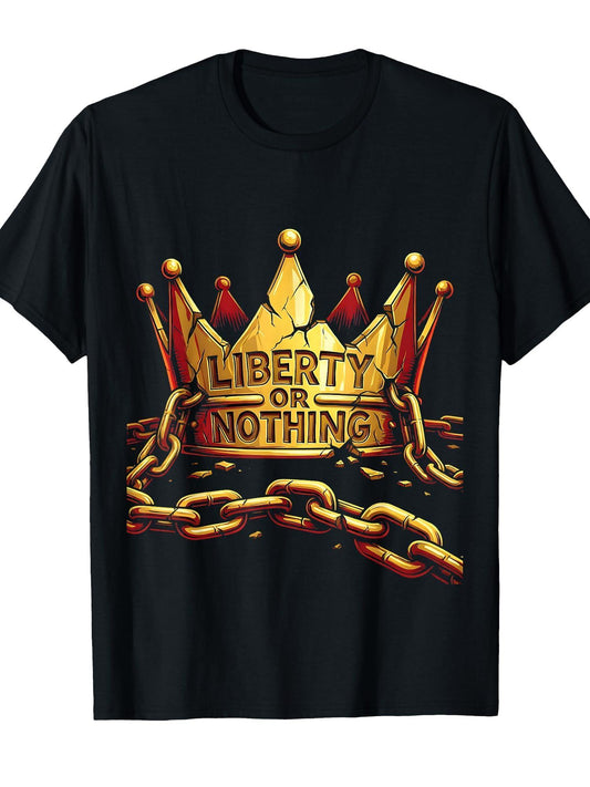 Death To Tyrants Liberty Or Nothing Graphic Design T-shirt Tragic Kingdom 220gsm Cotton Round Neck Short Sleeve Casual Henley Shirt Men T-shirt