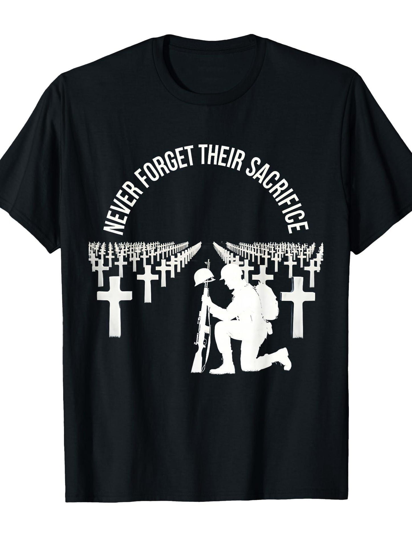 Never Forget Their Sacrifice Memorial Day Design T-shirt Tragic Kingdom 220gsm Cotton Round Neck Short Sleeve Casual Henley Shirt Men T-shirt