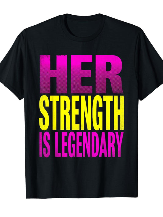 Her Strength Is Legendary Superhero Women Design T-shirt Tragic Kingdom 220gsm Cotton Round Neck Short Sleeve Casual Henley Shirt Men T-shirt