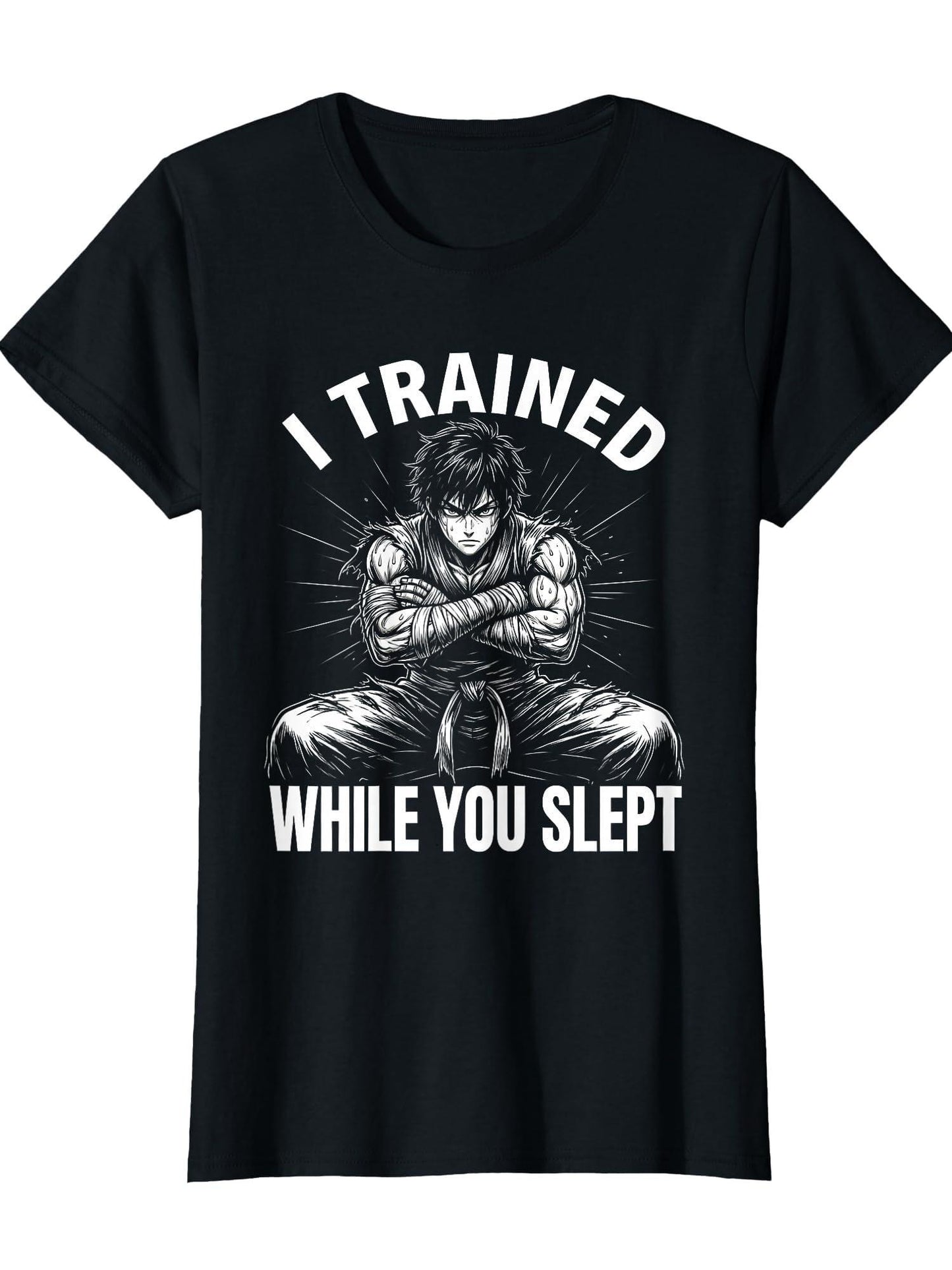 I Trained While You Slept Anime Design For Men T-shirt Tragic Kingdom 220gsm Cotton Round Neck Short Sleeve Casual Henley Shirt Men T-shirt