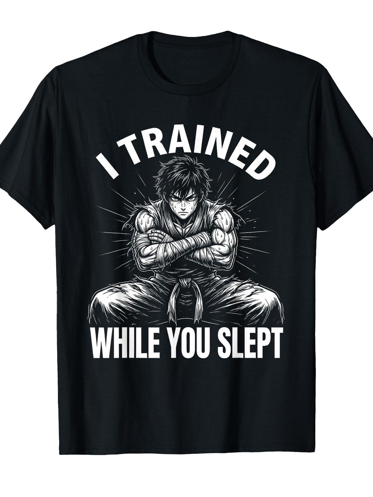 I Trained While You Slept Anime Design For Men T-shirt Tragic Kingdom 220gsm Cotton Round Neck Short Sleeve Casual Henley Shirt Men T-shirt