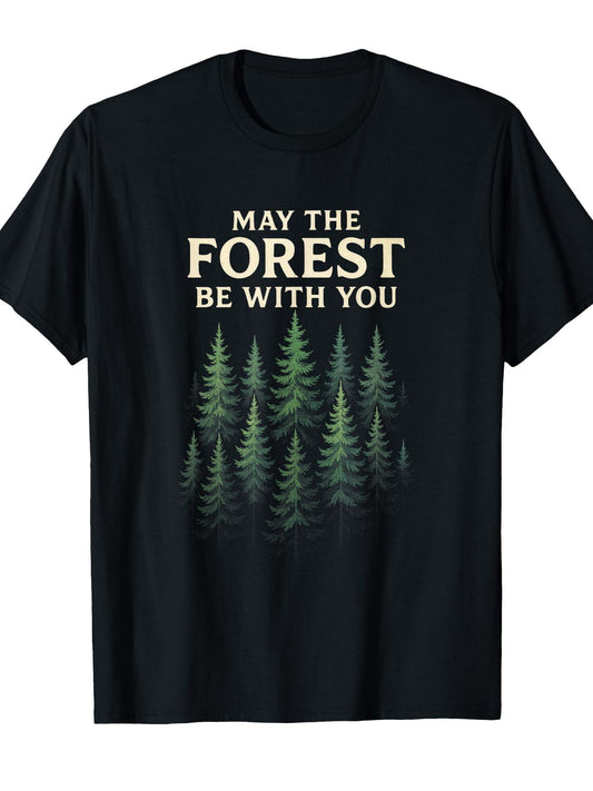 May The Forest Be With You - Funny Nature Hiking T-shirt May The Forest Be With You 220gsm Cotton Round Neck Short Sleeve Casual Henley Shirt Men T-shirt