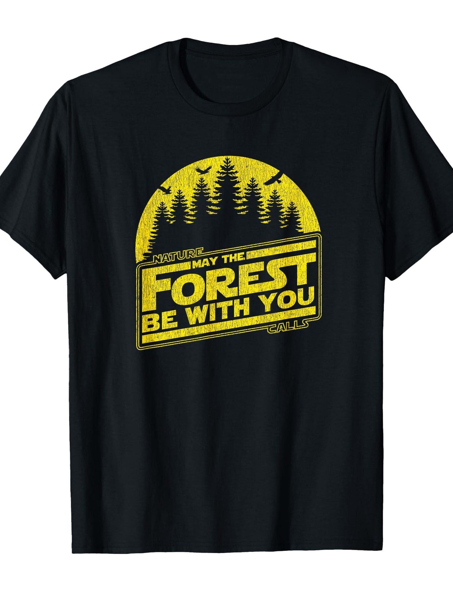 May The Forest Be With You Yellow Nature Summer Camp Tee T-shirt May The Forest Be With You 220gsm Cotton Round Neck Short Sleeve Casual Henley Shirt Men T-shirt