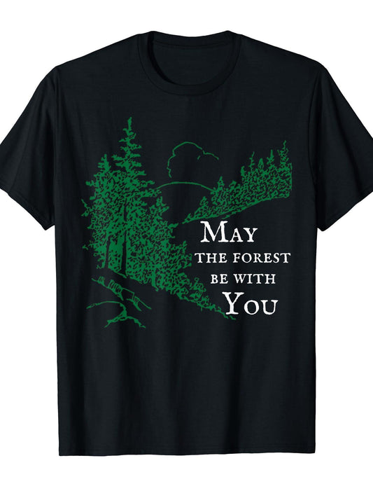 May The Forest Be With You T-shirt, Pine Tree Forest Tee May The Forest Be With You 220gsm Cotton Round Neck Short Sleeve Casual Henley Shirt Men T-shirt