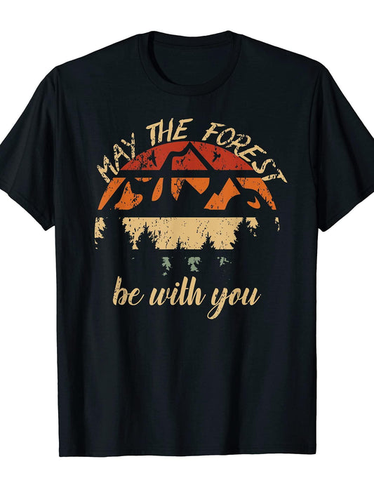 May The Forest Be With You Nature Scientist Earth Day Hikers T-shirt May The Forest Be With You 220gsm Cotton Round Neck Short Sleeve Casual Henley Shirt Men T-shirt