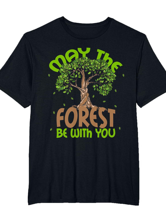 May The Forest Be With You! Forestry Horticulture Arborist T-shirt May The Forest Be With You 220gsm Cotton Round Neck Short Sleeve Casual Henley Shirt Men T-shirt