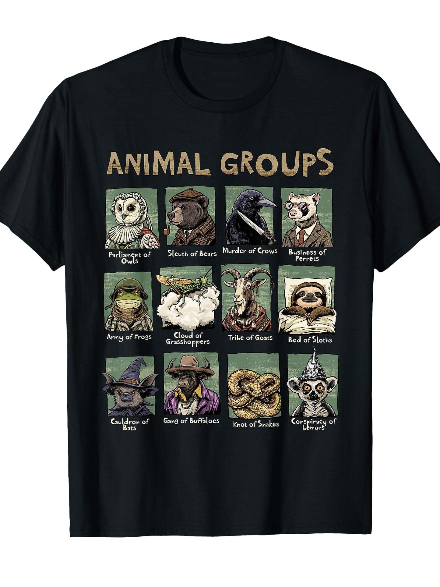 Animal Groups Unveiled - Educational Wildlife Design T-shirt May The Forest Be With You 220gsm Cotton Round Neck Short Sleeve Casual Henley Shirt Men T-shirt