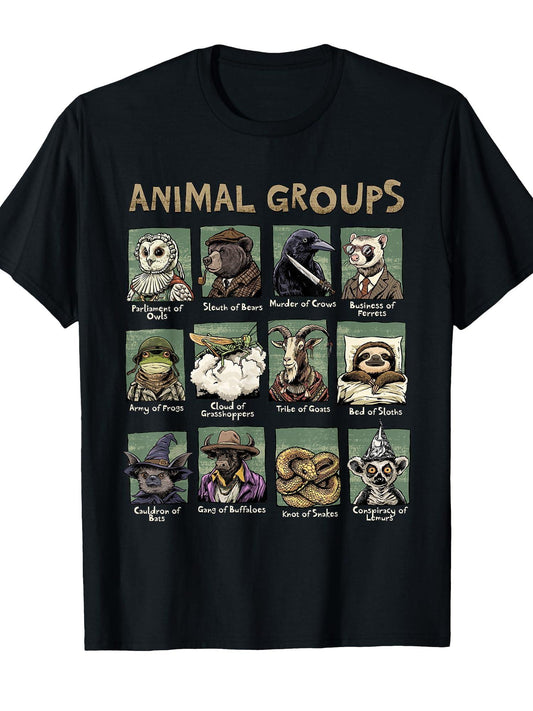 Animal Groups Unveiled - Educational Wildlife Design T-shirt May The Forest Be With You 220gsm Cotton Round Neck Short Sleeve Casual Henley Shirt Men T-shirt