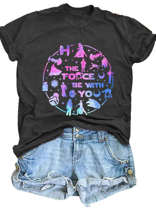 Fryaid May The Power Be With You Shirt Women Vintage Magical Tshirt Magic Graphic Tee Family Vacation Casual Short Sleeve Top May The Forest Be With You 220gsm Cotton Round Neck Short Sleeve Casual Henley Shirt Men T-shirt