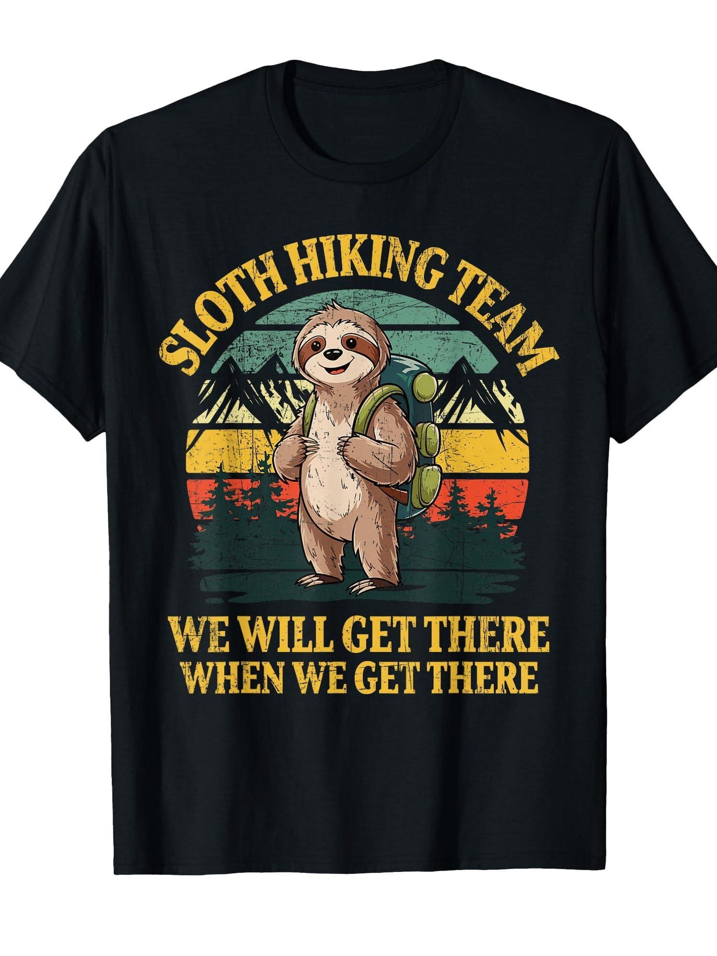 Funny Sloth Hiking T-shirt May The Forest Be With You 220gsm Cotton Round Neck Short Sleeve Casual Henley Shirt Men T-shirt