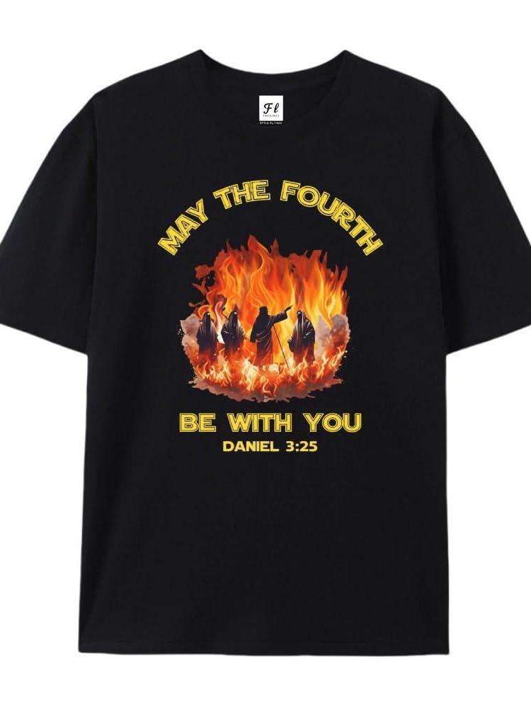 Chaierfei Be With You Unisex Softstyle Tshirt, Jesus Graphic Tee, Fire Men Shirt May The Forest Be With You 220gsm Cotton Round Neck Short Sleeve Casual Henley Shirt Men T-shirt