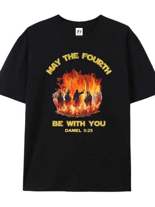 Chaierfei Be With You Unisex Softstyle Tshirt, Jesus Graphic Tee, Fire Men Shirt May The Forest Be With You 220gsm Cotton Round Neck Short Sleeve Casual Henley Shirt Men T-shirt