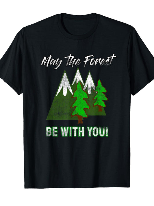 May The Forest Be With You! T-shirt May The Forest Be With You 220gsm Cotton Round Neck Short Sleeve Casual Henley Shirt Men T-shirt