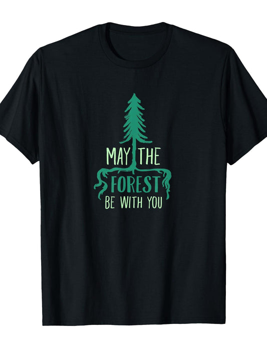 May The Forest Be With You T-shirt May The Forest Be With You 220gsm Cotton Round Neck Short Sleeve Casual Henley Shirt Men T-shirt