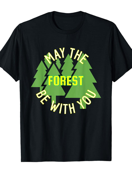 Funny May The Forest Be With You T-shirt T-shirt May The Forest Be With You 220gsm Cotton Round Neck Short Sleeve Casual Henley Shirt Men T-shirt