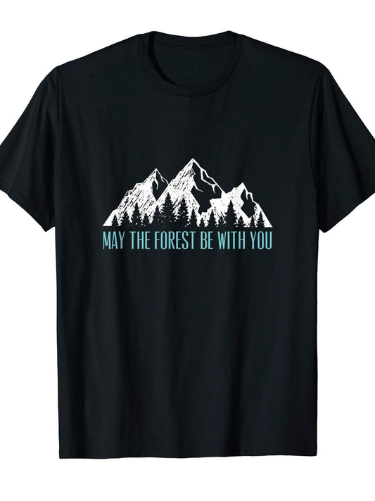 May The Forest Be With You T-shirt May The Forest Be With You 220gsm Cotton Round Neck Short Sleeve Casual Henley Shirt Men T-shirt