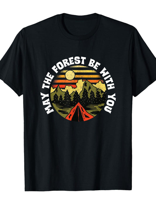 May The Forest Be With You Nature Lover Outdoor Camp Hiker T-shirt May The Forest Be With You 220gsm Cotton Round Neck Short Sleeve Casual Henley Shirt Men T-shirt