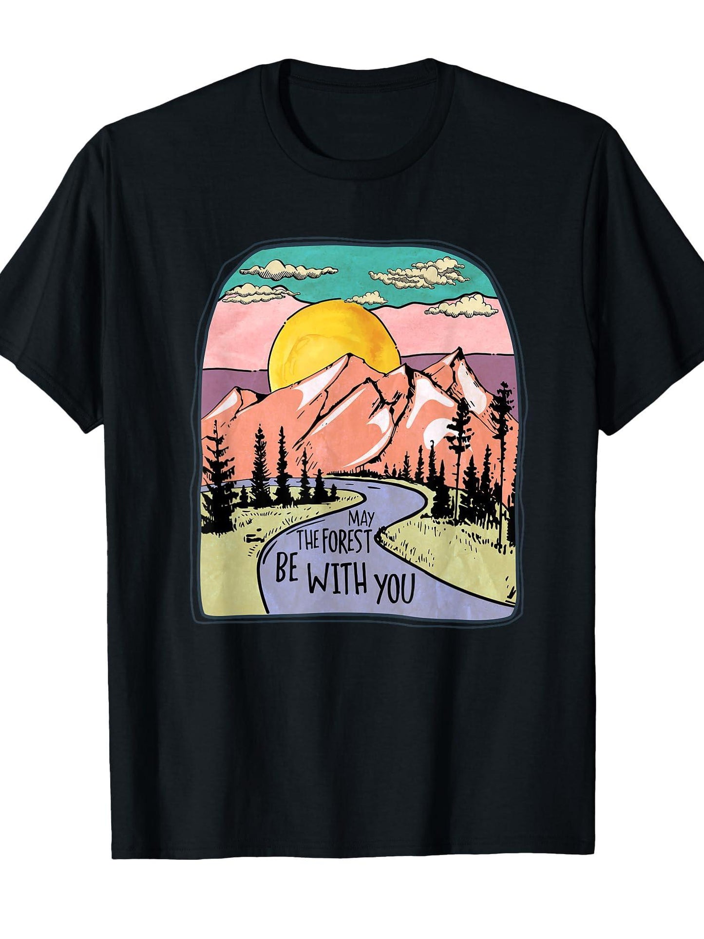 May The Forest Be With You Shirt Retro Camp Mountain Camping T-shirt May The Forest Be With You 220gsm Cotton Round Neck Short Sleeve Casual Henley Shirt Men T-shirt