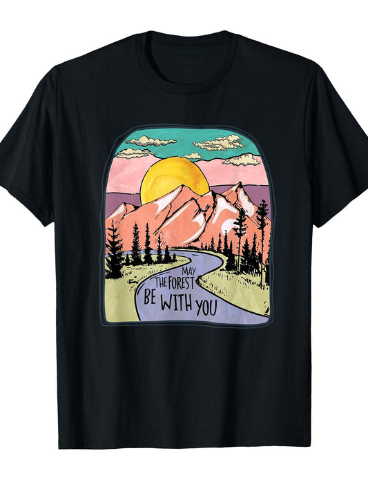May The Forest Be With You Shirt Retro Camp Mountain Camping T-shirt May The Forest Be With You 220gsm Cotton Round Neck Short Sleeve Casual Henley Shirt Men T-shirt