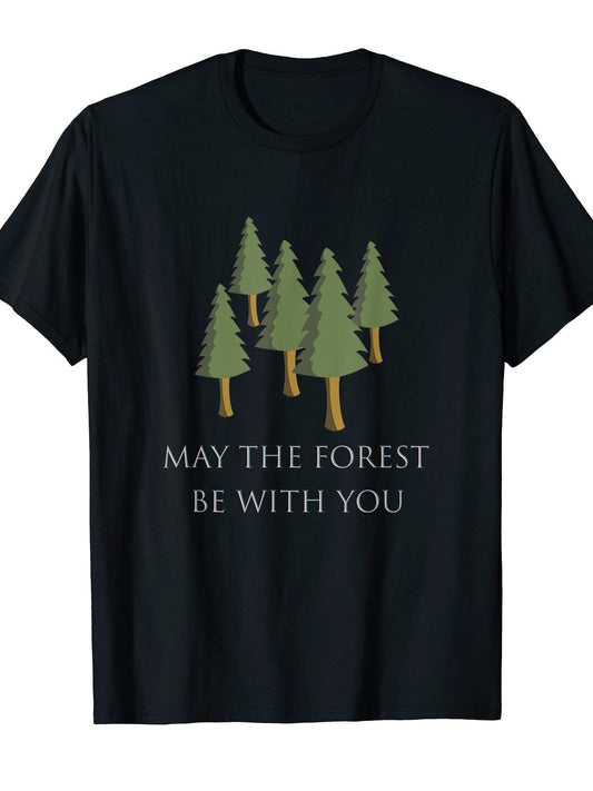 May The Forest Be With You T-shirt May The Forest Be With You 220gsm Cotton Round Neck Short Sleeve Casual Henley Shirt Men T-shirt