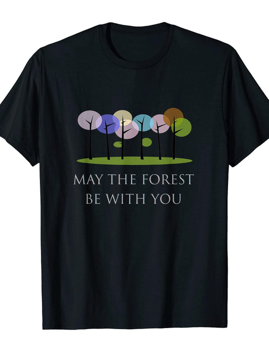 May The Forest Be With You T-shirt May The Forest Be With You 220gsm Cotton Round Neck Short Sleeve Casual Henley Shirt Men T-shirt