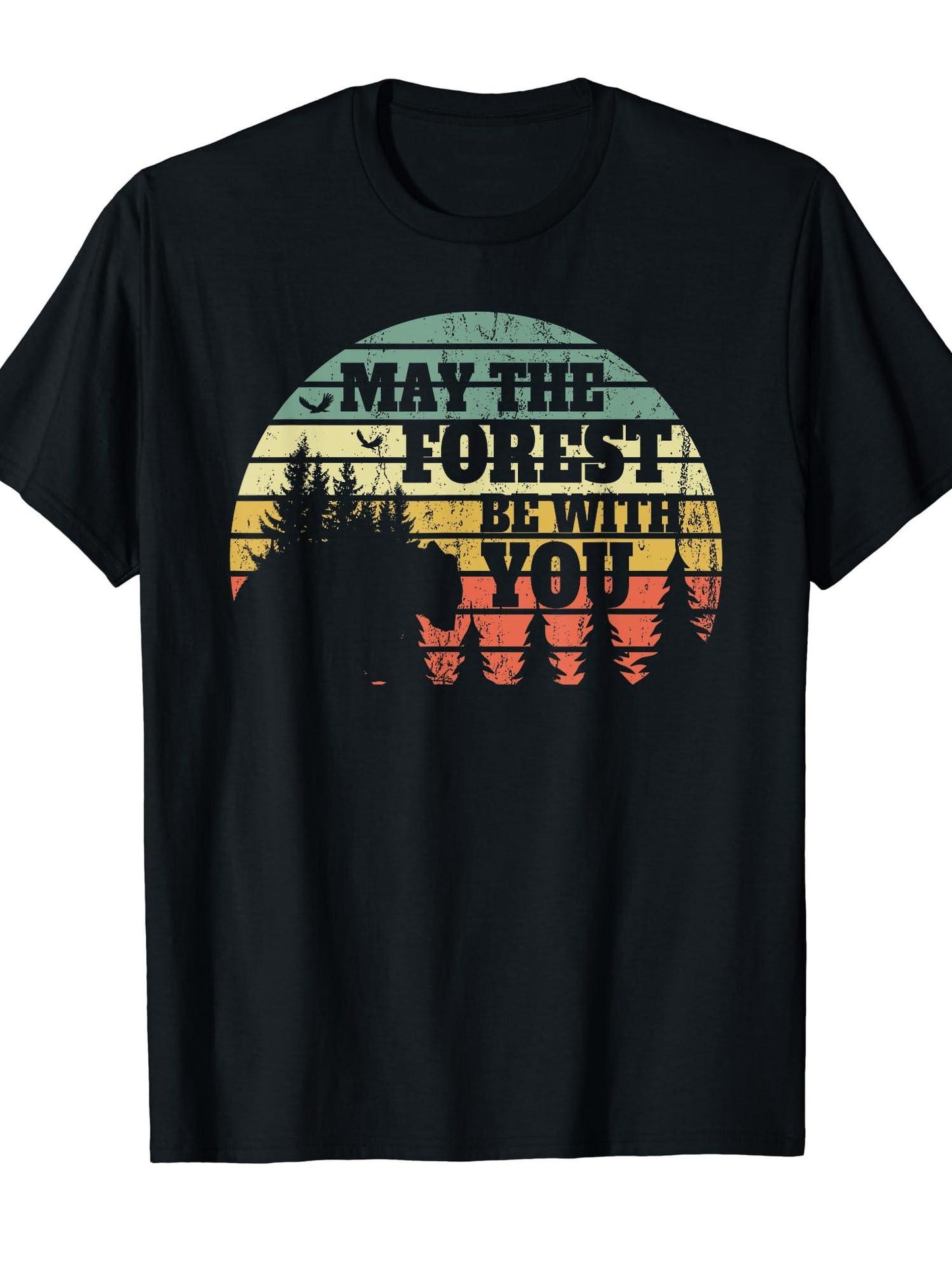 Vintage Sunset Camping Shirts May The Forest Be With You T-shirt May The Forest Be With You 220gsm Cotton Round Neck Short Sleeve Casual Henley Shirt Men T-shirt