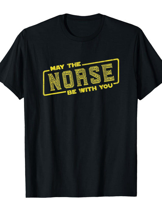 May The Norse Be With You - Viking Statement Quote T-shirt May The Forest Be With You 220gsm Cotton Round Neck Short Sleeve Casual Henley Shirt Men T-shirt