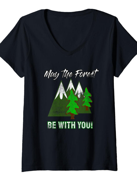 Women's May The Forest Be With You! T-shirt May The Forest Be With You 220gsm Cotton Round Neck Short Sleeve Casual Henley Shirt Men T-shirt