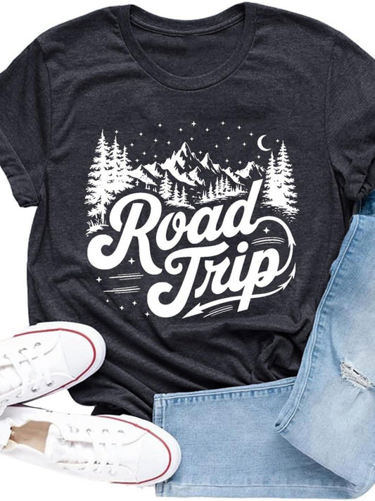 Cutesong Road Trip Shirts For Women Adventure Mountain Forest Night T-shirt Hiking Nature Travel Tee Tops May The Forest Be With You 220gsm Cotton Round Neck Short Sleeve Casual Henley Shirt Men T-shirt