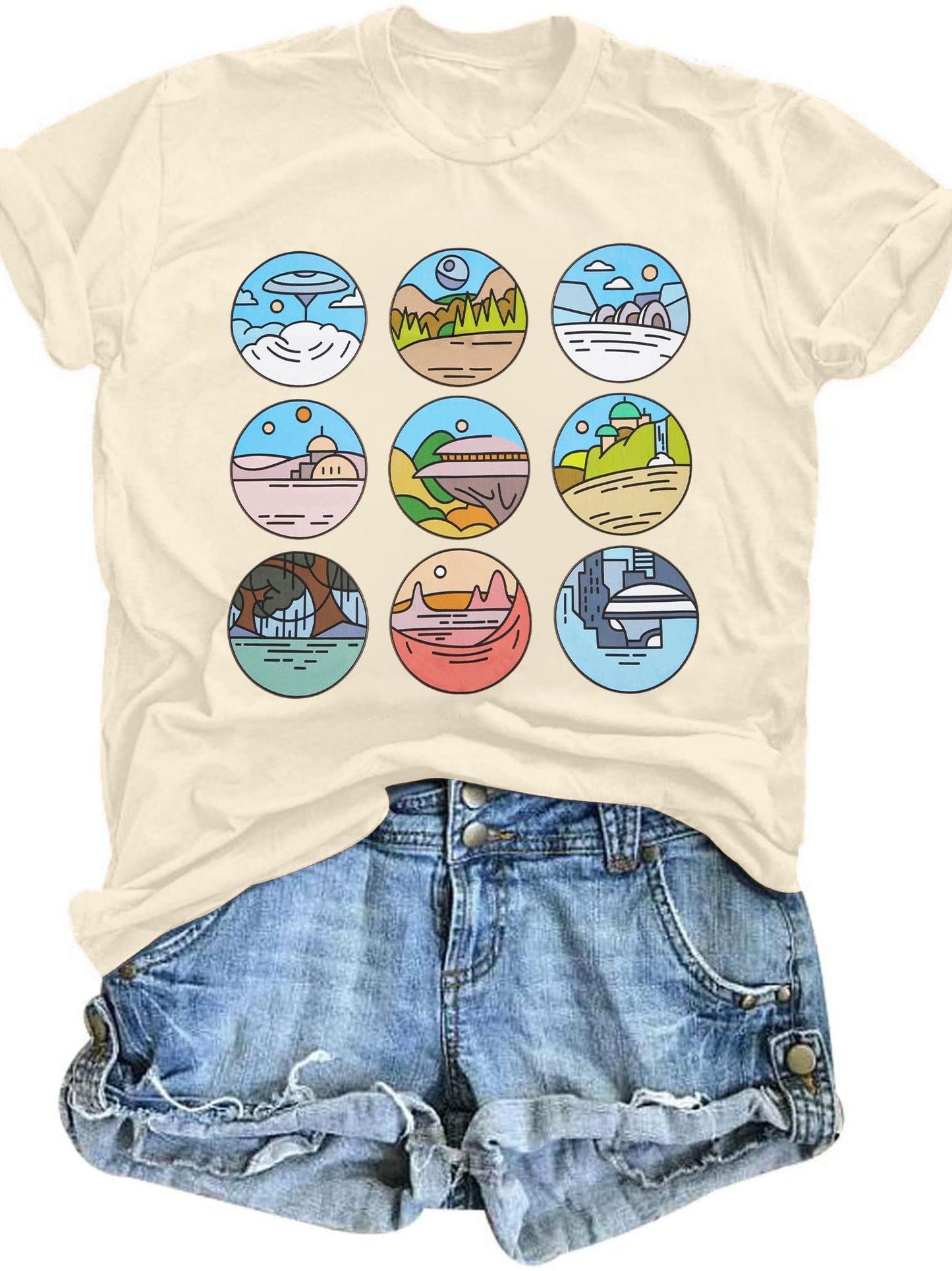 Womens World Traveler Shirt Magic Kingdom Graphic Tshirt Matching Trip T-shirt Vacation Hodilay Short Sleeve Top May The Forest Be With You 220gsm Cotton Round Neck Short Sleeve Casual Henley Shirt Men T-shirt