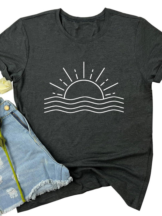 Lookface Womens Cute Sun Graphic Tees Soft Tops May The Forest Be With You 220gsm Cotton Round Neck Short Sleeve Casual Henley Shirt Men T-shirt