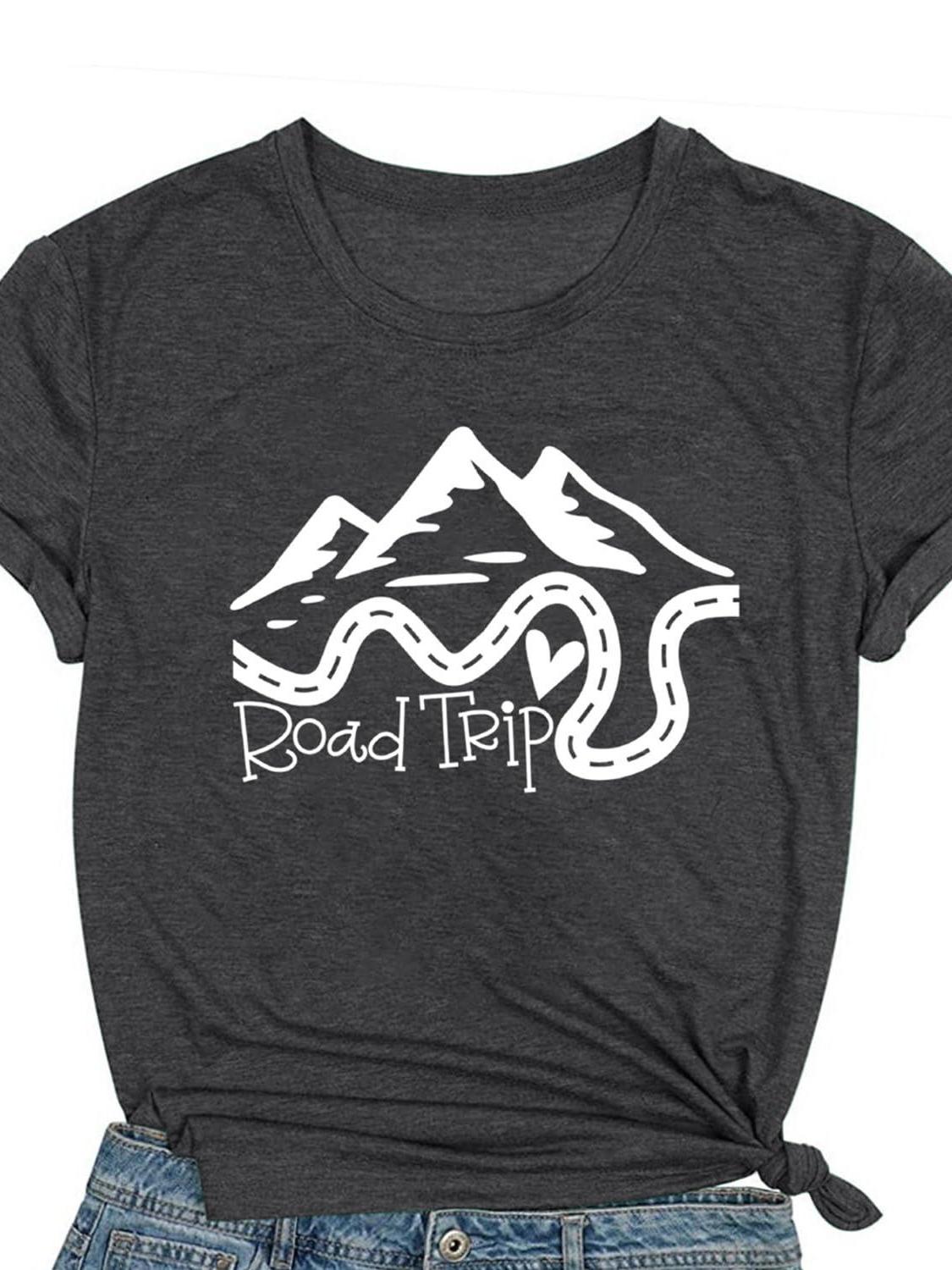 Comizi Road Trip Shirt Women Mountain Road Travel T-shirt Casual Adventure Journey Tee Tops May The Forest Be With You 220gsm Cotton Round Neck Short Sleeve Casual Henley Shirt Men T-shirt